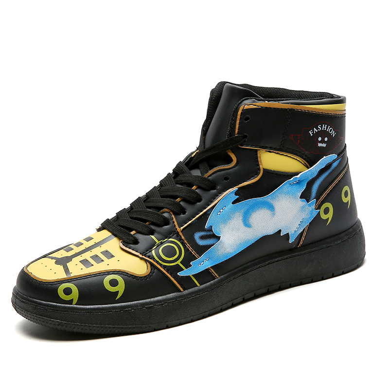 Кроссовки с аниме рисунком, дышащие прогулочные стильные кроссовки, удобные модные спортивные кроссовки с высоким берцем, черные ботинки Shippuden