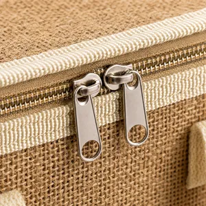 Wholesale Custom Printed Natural Jute Tote with Aluminum Foil Lining Zipper Handle Reusable Food Storage Picnic Jute Cooler Bag - Product Image 4