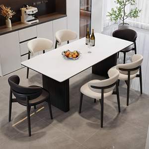 طقم إيطالي فاخر بألواح صخرية مستطيلة طاولة بيضاء من الخشب الأسود ، أثاث منزلي شقة صغيرة - Product Image 5