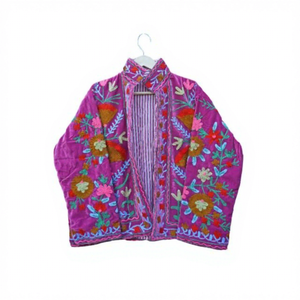 Chaqueta Corta Acolchada de Otoño/Invierno Hecha a Mano en India para Mujer, Ecológica, Transpirable, de Algodón, con Bordado Floral Suzani, de Secado Rápido - Product Image 1