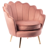 Chaise élégante en velours en forme de pétale de lotus, avec pieds en métal doré et revêtement en tissu.