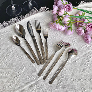 Ensemble de couverts en acier inoxydable à motif rocheux, couteau à steak, fourchette, cuillère à dessert, cuillère à thé, pour hôtel, restaurant occidental - Product Image 4