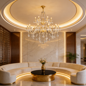 Lampadario di Lusso Moderno in Cristallo, Lampada a Sospensione Dorata con <span class=keywords><strong>Paralume</strong></span> a Candeliere e Luce Fluida per Ristorante, Isola Cucina, Bancone, Hall - Product Image 5