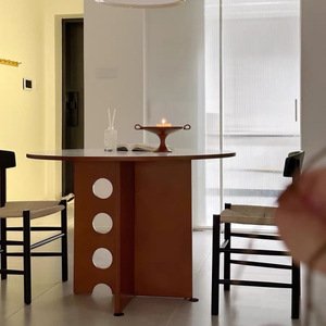 Round Solid Wood Dining Table With Perforations Modern Minimalist Design For Small Homes French Style Stable Structure - Product Image 4