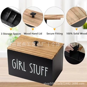 Solid Wood Storage Box With Lid Rectangular Bathroom Organizer For Feminine Hygiene Products Desktop Decorative Box - Product Image 2