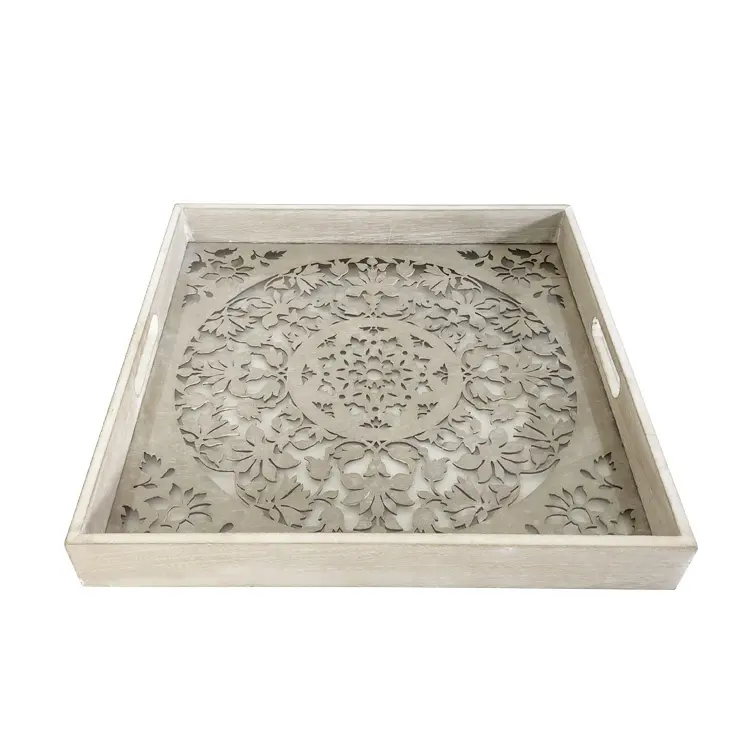 wholesale custom rustic wood white serving trays with handles for home kitchen china tray