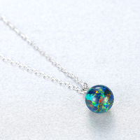 Collier minimaliste en argent sterling 925 avec pierre précieuse, chaîne claviculaire plaquée rhodium, petit pendentif rond en opale, style lien mignon