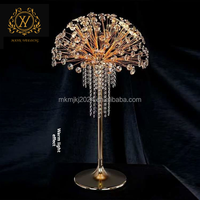 Ornement en cristal d'épine de mer dorée, rideau de perles lumineuses à télécommande alimenté par USB, support de fleurs en métal, centre de table de mariage