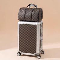 Ensemble de valises vintage en aluminium à motif damier de luxe, 20 pouces, valise rigide à roulettes de 24 pouces