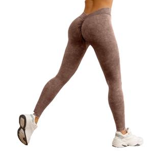 Pantalons de yoga de sport pour femmes, taille haute, taille élastique, dos en V, tricot sans couture, uni, effet push-up - Product Image 5