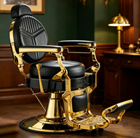 Fauteuil de salon de coiffure hydraulique inclinable robuste noir avec cadre doré de luxe