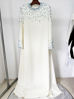 Robe de soirée longue blanche haut de gamme pour banquet, col rond, manches longues, ornée de perles lourdes, collection printemps