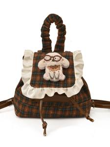 <span class=keywords><strong>Mochila</strong></span> con lazo para niña coreana a la moda, Mini bolso de encaje universitario refrescante a cuadros antiguos, logotipo de cadena impermeable de poliéster PU - Product Image 5