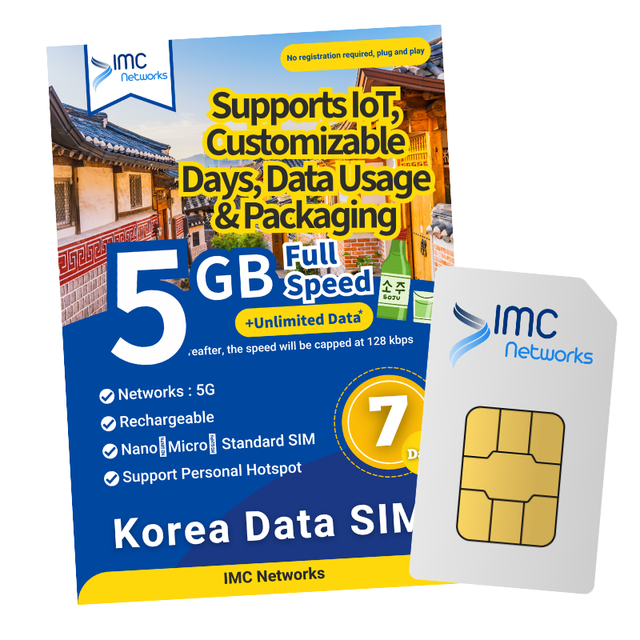 Custom Korea 4G 5G ESIM / SIM 7 Days 5GB Unlimited Mobile Data for Travel Global Roaming / IOT M2M Data Connectivity 1 Year