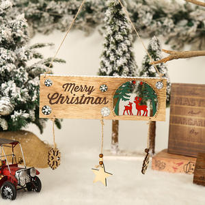 Nouveau créatif décorations d'arbre de noël nouvel an décorations de fête de vacances bricolage porte suspendu noël en bois artisanat décor - Product Image 2