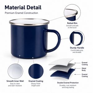 Mug en émail personnalisé avec logo, vente en gros, tasse à café vintage en métal avec bord en acier inoxydable, mug durable, mugs promotionnels - Product Image 4