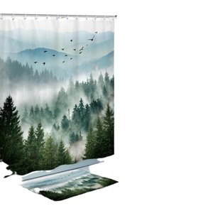 Golden Sunset Mountain Forest Polyester Shower Curtain Bathroom Curtain Digital Print Waterproof Custom Print Wholesale Modern - Product Image 3