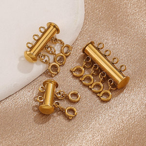 Fermoir magnétique coulissant 2-5 trous |   Fermoir tubulaire multi-brins en acier inoxydable plaqué or PVD pour la fabrication de bijoux DIY (bracelets, colliers) - Product Image 2