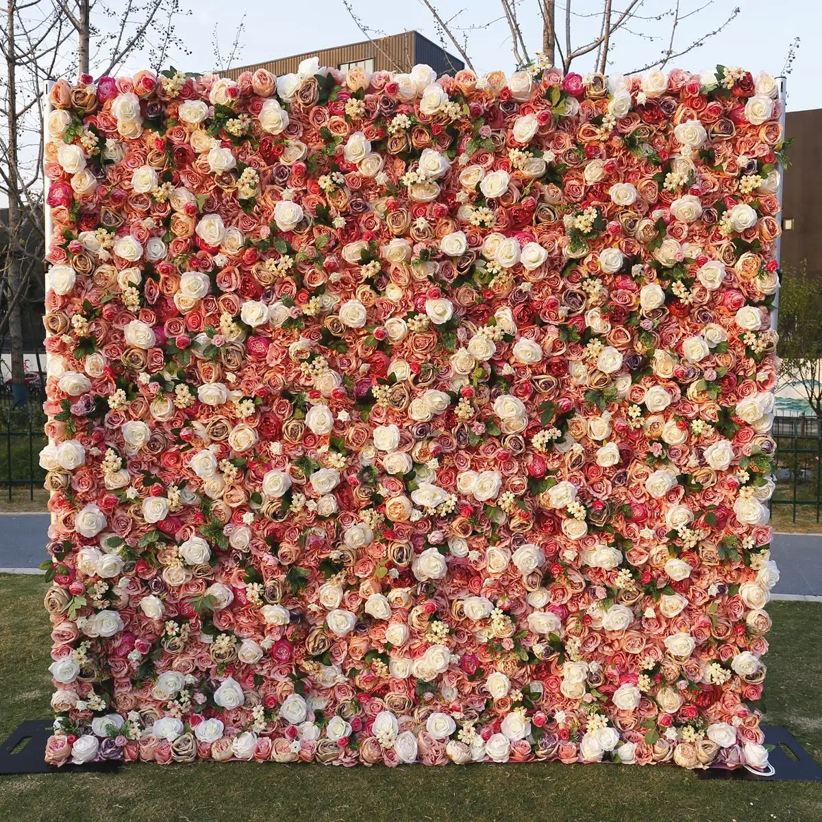 Seizoen 3d Bloemenmuur Kunstmatige Rozen Achtergrond Oprollen Zijden Bloemen Voor Feest Bruiloft Decoratie