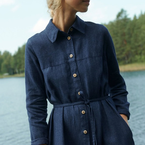 Robe Longue Femme en Lin Naturel Bleu Foncé Tendance 2026, Boutonnée, Haut <span class=keywords><strong>de</strong></span> Gamme, Douce, Légère et <span class=keywords><strong>de</strong></span> Qualité Supérieure - Product Image 2