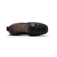 Chaussures plates décontractées confortables pour femmes en cuir véritable noir à bout pointu avec semelle en caoutchouc