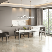 Table à manger carrée en marbre blanc, style minimaliste et luxueux - Durable, écologique, 4 places, meubles de salle à manger, pieds en métal pour la maison