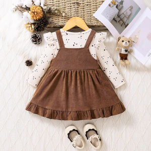 Conjunto de Ropa de 2 Piezas para Bebés Niñas, 100% Algodón, Body con Estampado Floral, Falda de Pana, Transpirable, para Primavera y Otoño - Product Image 2