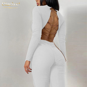 Clacive moda Streetwear traje Casual de manga larga nuevo vendaje de dos piezas pantalones de pierna ancha conjunto - Product Image 1