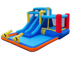 Château gonflable durable en PVC <span class=keywords><strong>bleu</strong></span> à double toboggan pour enfants <span class=keywords><strong>Trampoline</strong></span> gonflable compact à usage domestique - Product Image 5