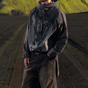 Vente en gros OEM logo personnalisé Streetwear coupe-vent tissu imperméable taille réglable boutons magnétiques <span class=keywords><strong>veste</strong></span> Reptile réactif à l'eau - Product Image 2