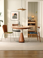 Table à manger ovale réglable en dalle de roche, ensemble table et chaises en bois massif pour petites maisons
