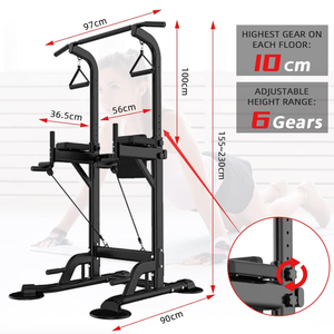 Équipement de fitness d'intérieur noir durable Banc et support de traction en métal de sécurité à simple et double pôle avec barres parallèles au sol - Product Image 3