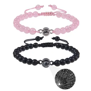 Ich liebe dich Pink Crystal Frosted Stone Paar Armband Freundschaft Geflochtenes Seil Sprachen Projektions armband