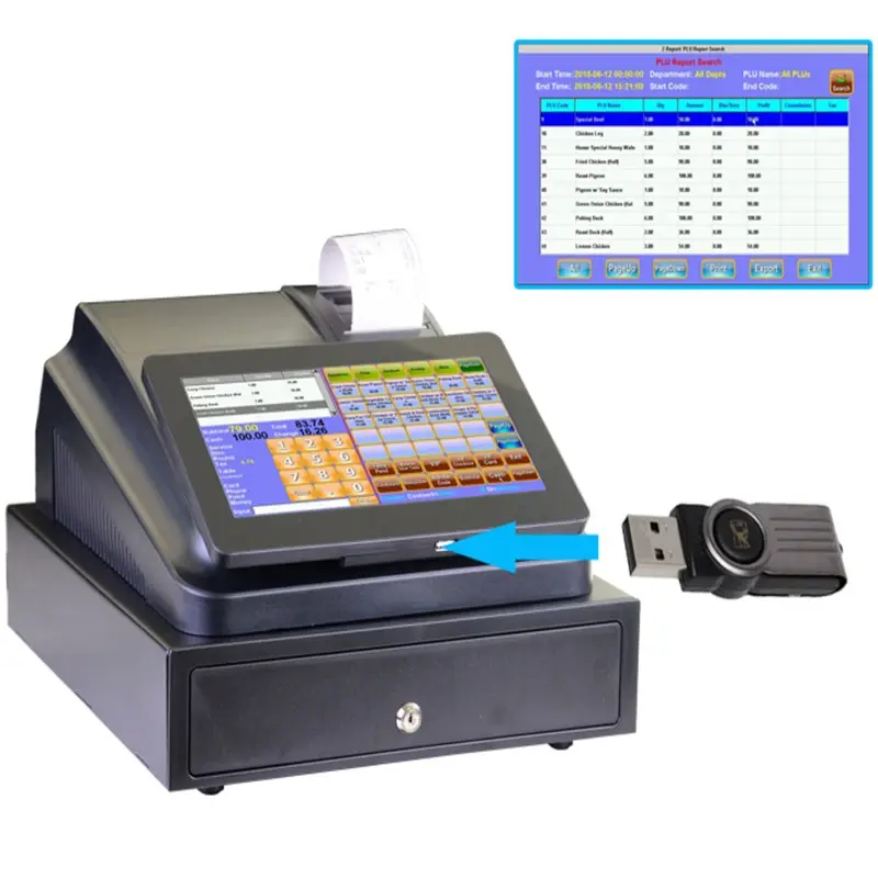 All in one 10.1 ''touch sistema pos/POS terminale/compact PUNTO DI VENDITA/registratori di cassa con cash box, display cliente, stampante