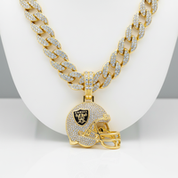 Collar para Hombre con Colgante de Casco de los Raiders, Serie Personalizada con Diamantes, Estilo Hip Hop Europeo Americano, Deportivo, PD3177