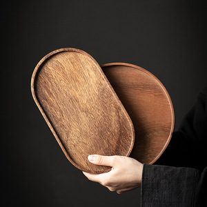 Ensemble de plateaux à thé en bois de noyer, ovales et ronds, en bois massif, pour le thé et les collations, usage domestique - Product Image 2