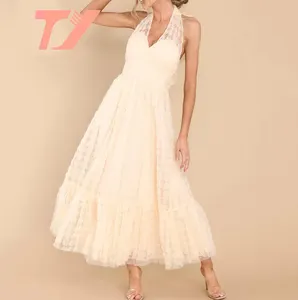 TUOYI New Arrivals Women Evening Clothing Sexy Elegant Sling Loose Long Chiffon Tulle Sequin Maxi Party Dresses