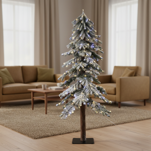 <span class=keywords><strong>Sapin</strong></span> artificiel floqué de type pin alpin avec tronc en bois véritable et lumières LED bicolores pour la décoration de la maison, du bureau ou des fêtes, plusieurs tailles disponibles - Product Image 1