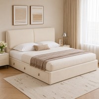 Cadre de lit double en similicuir crème avec tête de lit rembourrée pour chambres modernes