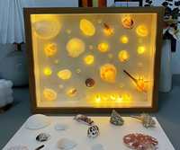Cadre d'art en coquillages lumineux haut de gamme, en forme de croissant de lune, en résine LED avec coquillages véritables, boîte profonde, veilleuse pour cadeau et décoration côtière, vente en gros