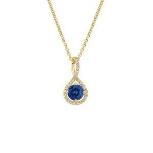 Fashion Round Cut Blue Sapphire 925 Sterling Silver Birthstone Pendant Women der Necklace