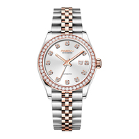 Automatische runde Zifferblatt 12H White Diamond Index Uhr mit 3h Kalender offenes Fenster