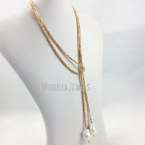 NM19103 גדיל בודד של פיריט זעיר חרוזים פלצור שרשרת גדול הבארוק פרל מים מתוקים פרל פלצור שרשרת - Product Image 2