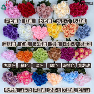 Nueve rosas artificiales Anna, 9 cabezas, 45 cm, flores de seda para decoración de bodas y hogar. - Product Image 5