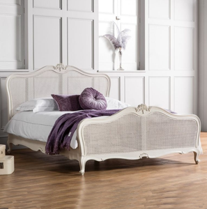 French Style Solid Oak Wood Double <b>Bed</b> With Rattan <b>Headboard</b> <b>King</b> <b>Size</b> Comfortable & Elegant Wooden 666986 666986 - Product Image 3