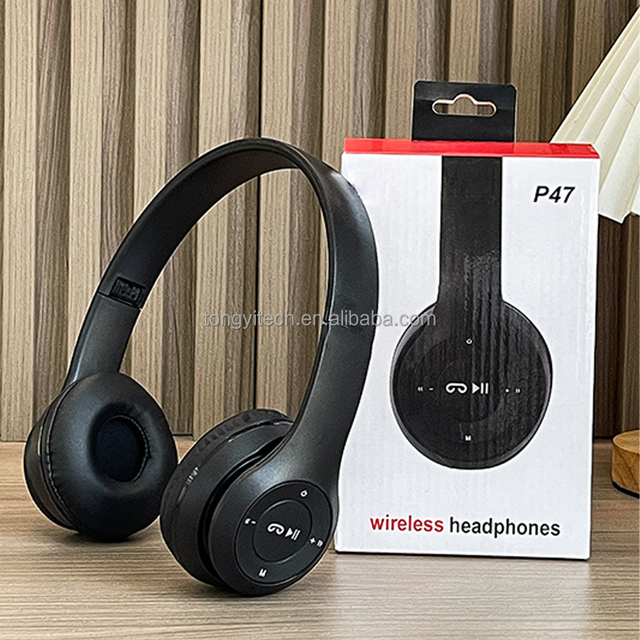 P47 4-in-1 Wireless Headset with TF Card FM Radio Cheap Folding Over Ear Headphones for Wholesale Phones Tablet Computer