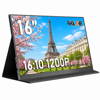 Moniteur portable AHXJKA 16 pouces, écran unique 1200P 16:10 60Hz, étui en cuir, support, un seul câble, compatible Win/Mac, console de jeu