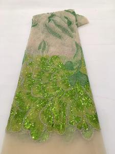 Tissu en gros : Tissu africain en maille brodée de perles et de sequins pour robes, tenues et vêtements pour enfants, dentelle de 5 yards - Product Image 3
