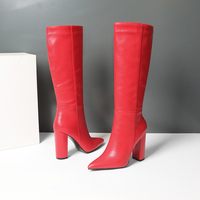 WETKISS Vente en gros OEM Chaussures pour femmes matures, Bottes à talons hauts, Bottes longues à talon carré style western pour femmes, Bottes hautes jusqu'au genou pour soirée