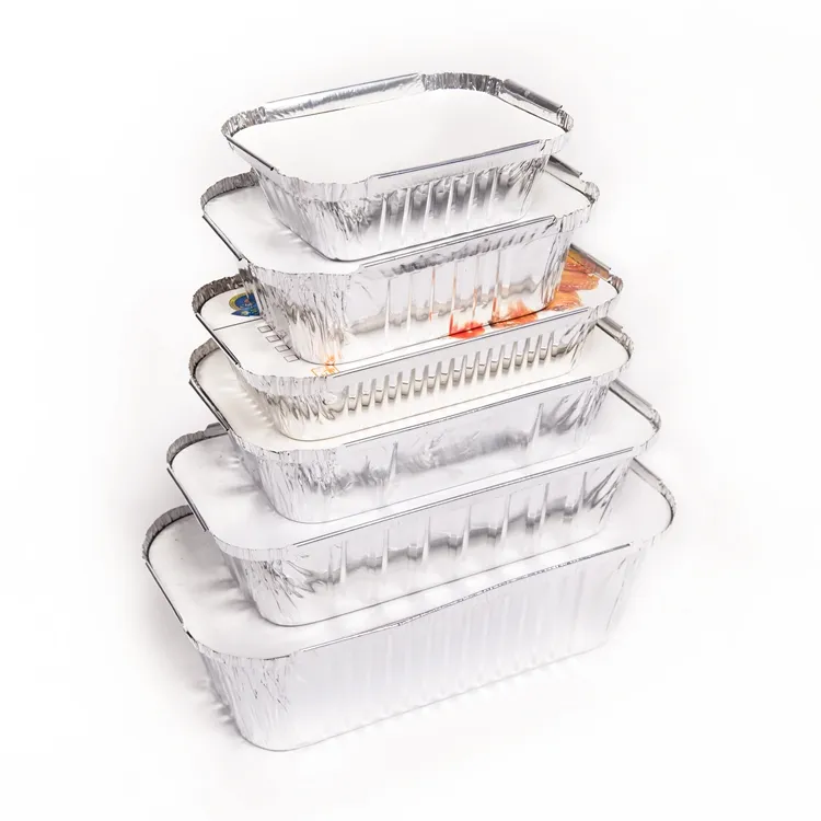 Поднос для упаковки еды с логотипом CA50, контейнер для еды с крышкой, прямоугольная Оловянная алюминиевая фольга, одноразовая Серебряная 600 мл
